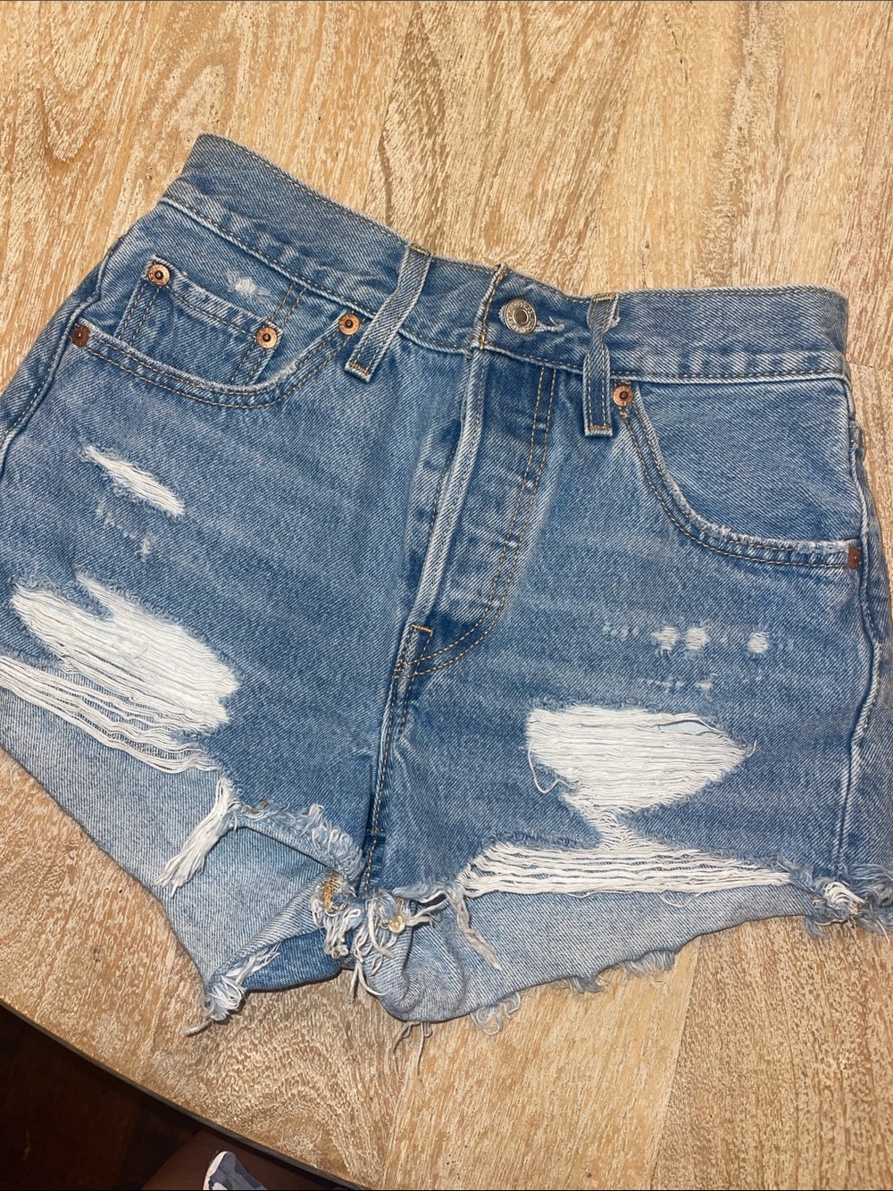 Levi's Light Blue Distressed Denim Shorts